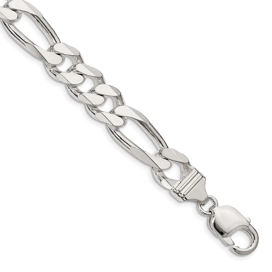9 Inch Sterling Silver 10.75mm Figaro Chain Bracelet
