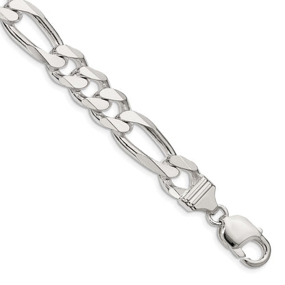 8 Inch Sterling Silver 10.75mm Figaro Chain Bracelet