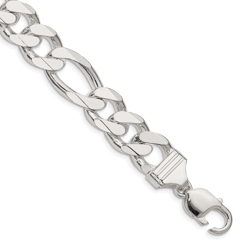 9 Inch Sterling Silver 13.5mm Figaro Chain Bracelet