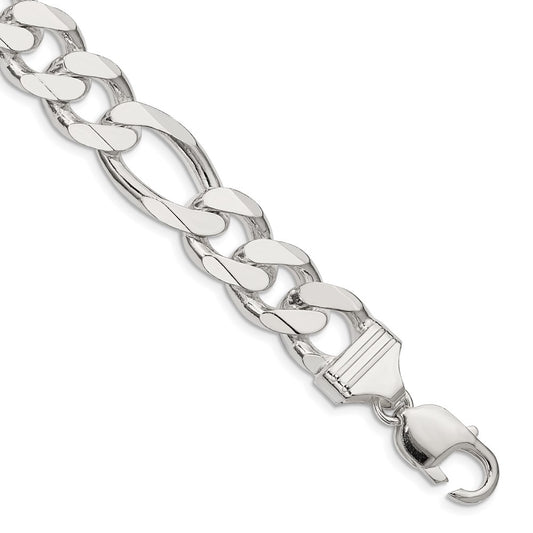 9 Inch Sterling Silver 13.5mm Figaro Chain Bracelet