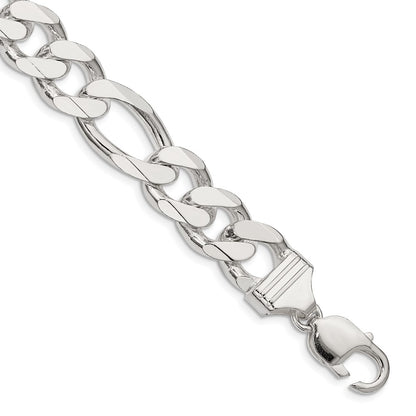 8 Inch Sterling Silver 13.5mm Figaro Chain Bracelet