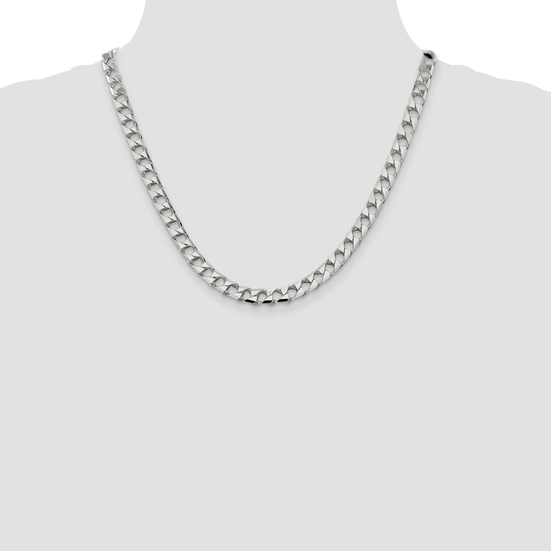 20 Inch Sterling Silver 7.2mm D/C Square Curb Chain Necklace