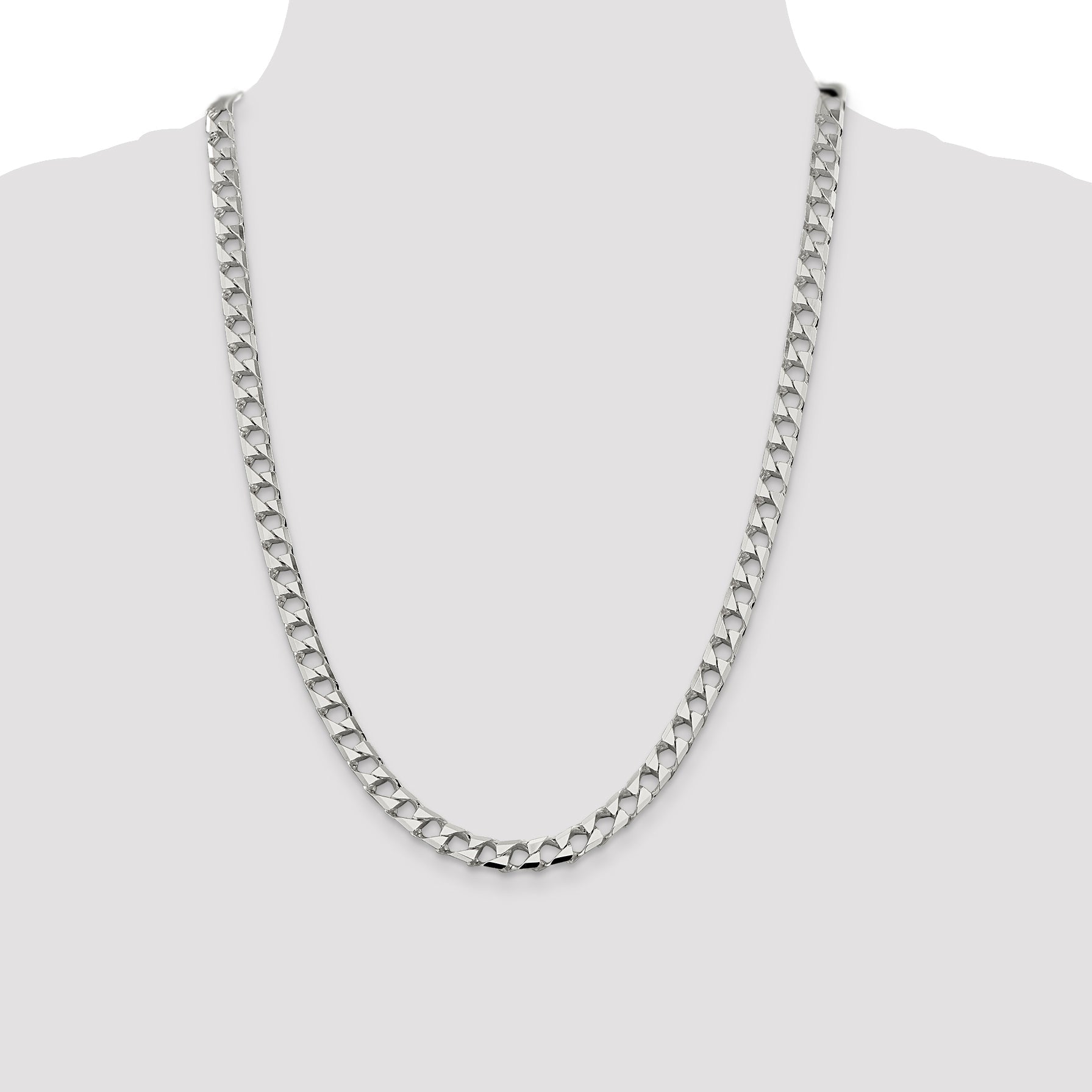 24 Inch Sterling Silver 7.2mm D/C Square Curb Chain Necklace