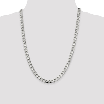 24 Inch Sterling Silver 7.2mm D/C Square Curb Chain Necklace