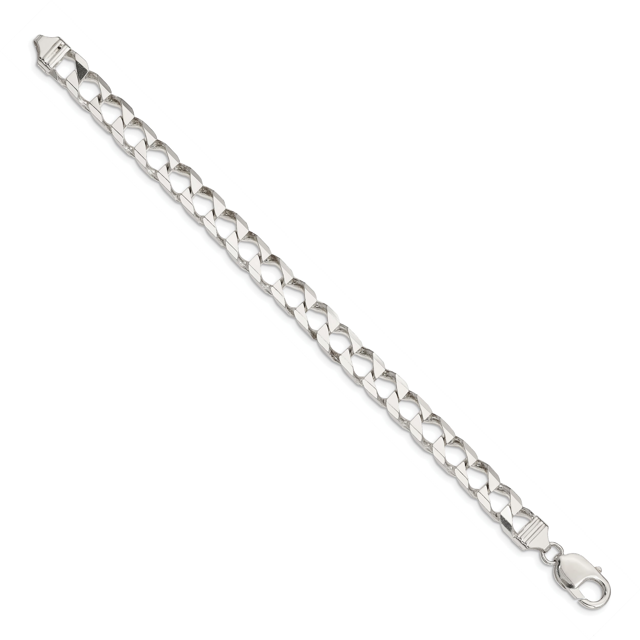 9 Inch Sterling Silver 7.2mm D/C Square Curb Chain Bracelet