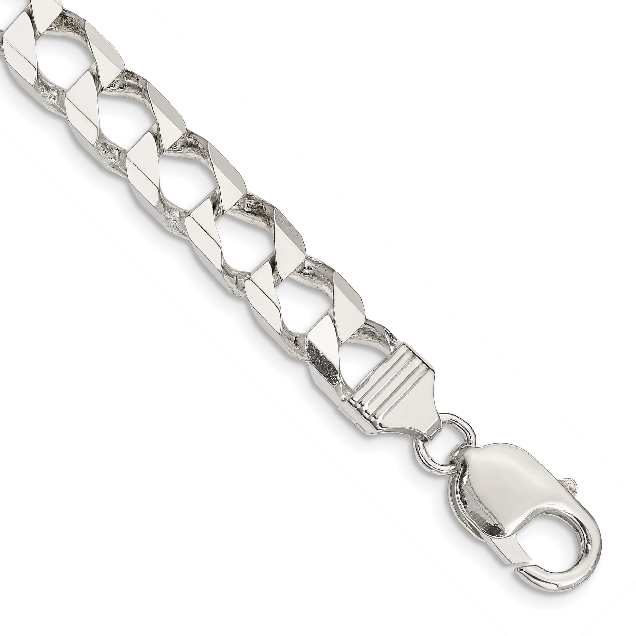 8 Inch Sterling Silver 7.2mm D/C Square Curb Chain Bracelet