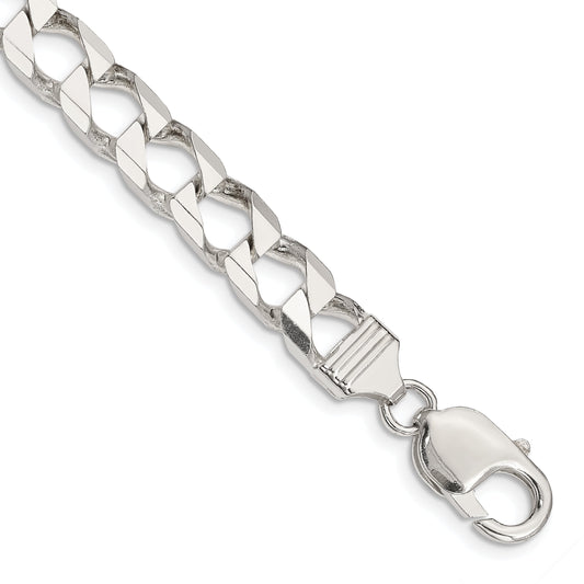 9 Inch Sterling Silver 7.2mm D/C Square Curb Chain Bracelet