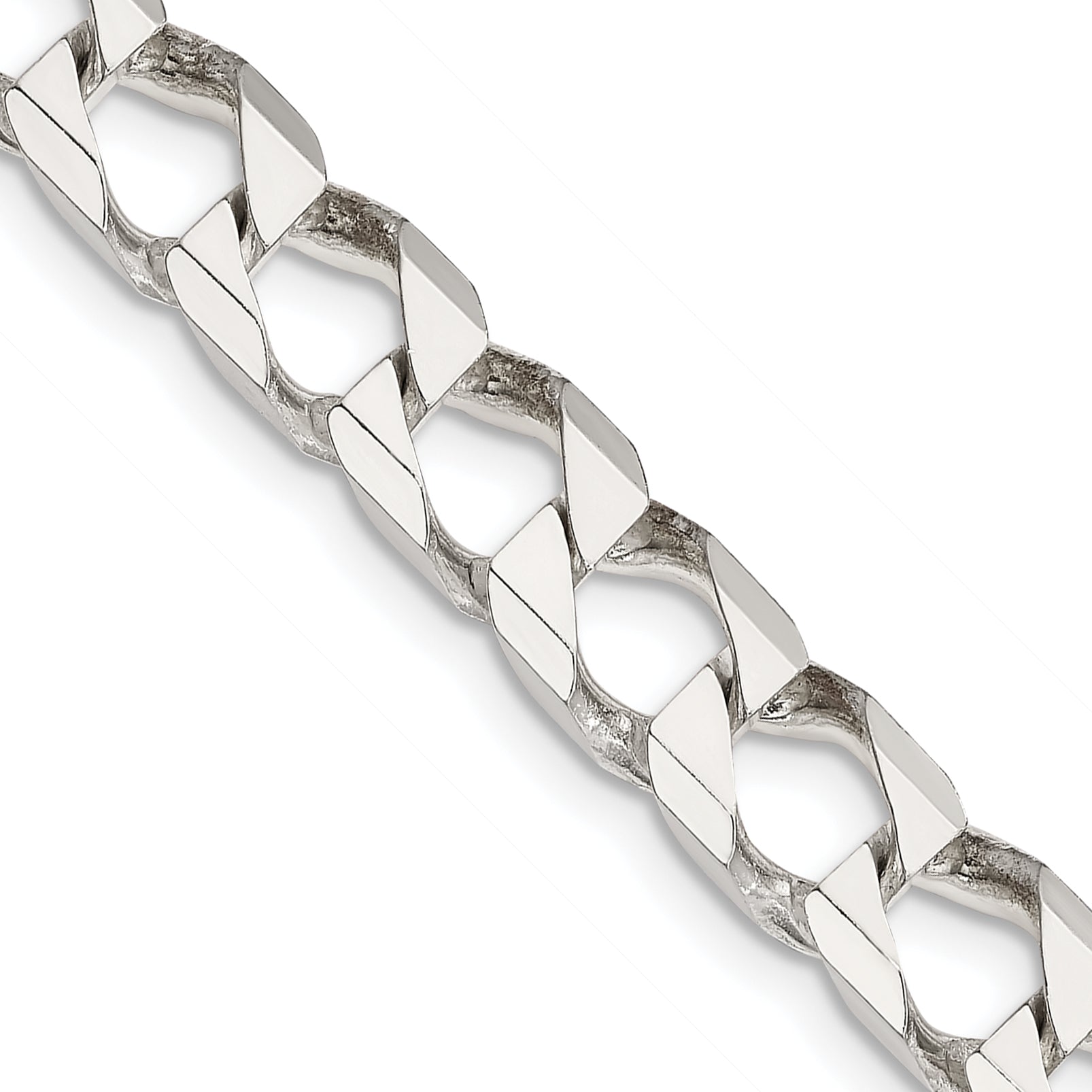 26 Inch Sterling Silver 7.2mm D/C Square Curb Chain Necklace