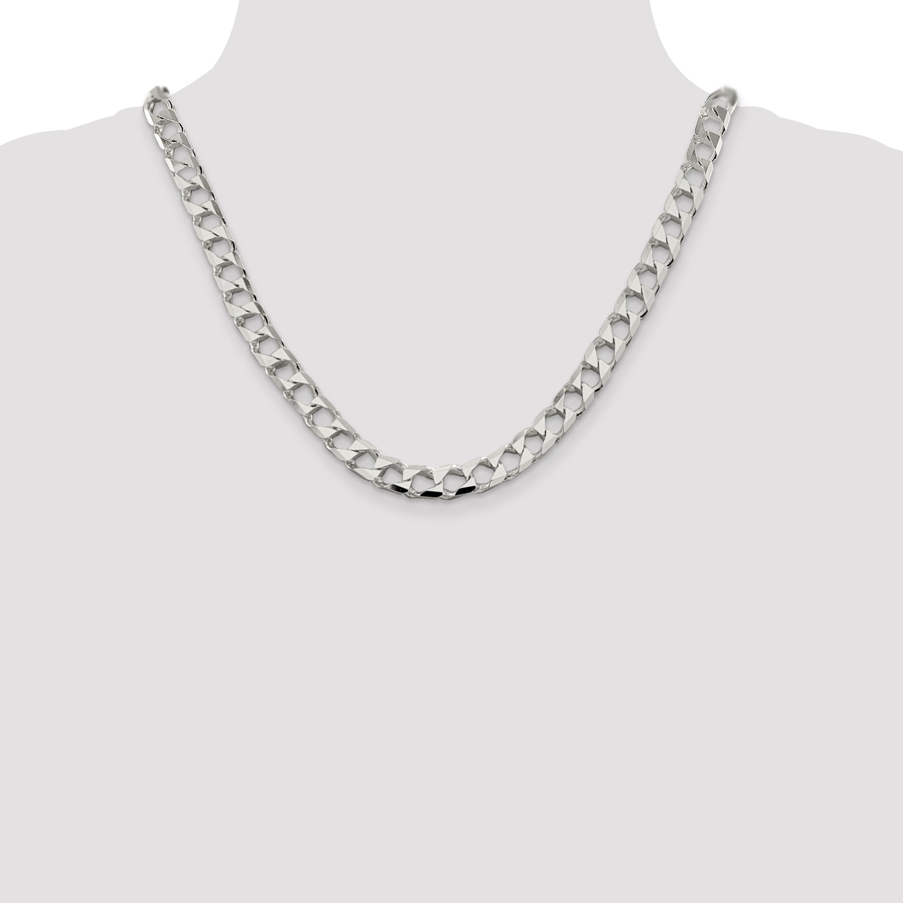 20 Inch Sterling Silver 8.6mm D/C Square Curb Chain Necklace