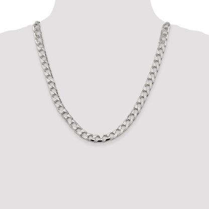 22 Inch Sterling Silver 8.6mm D/C Square Curb Chain Necklace