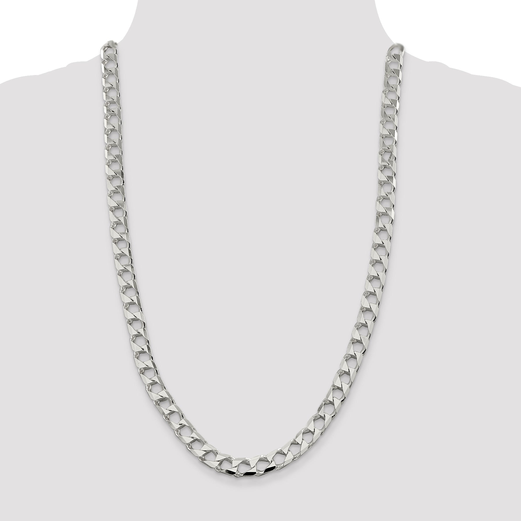 26 Inch Sterling Silver 8.6mm D/C Square Curb Chain Necklace
