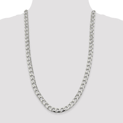 26 Inch Sterling Silver 8.6mm D/C Square Curb Chain Necklace