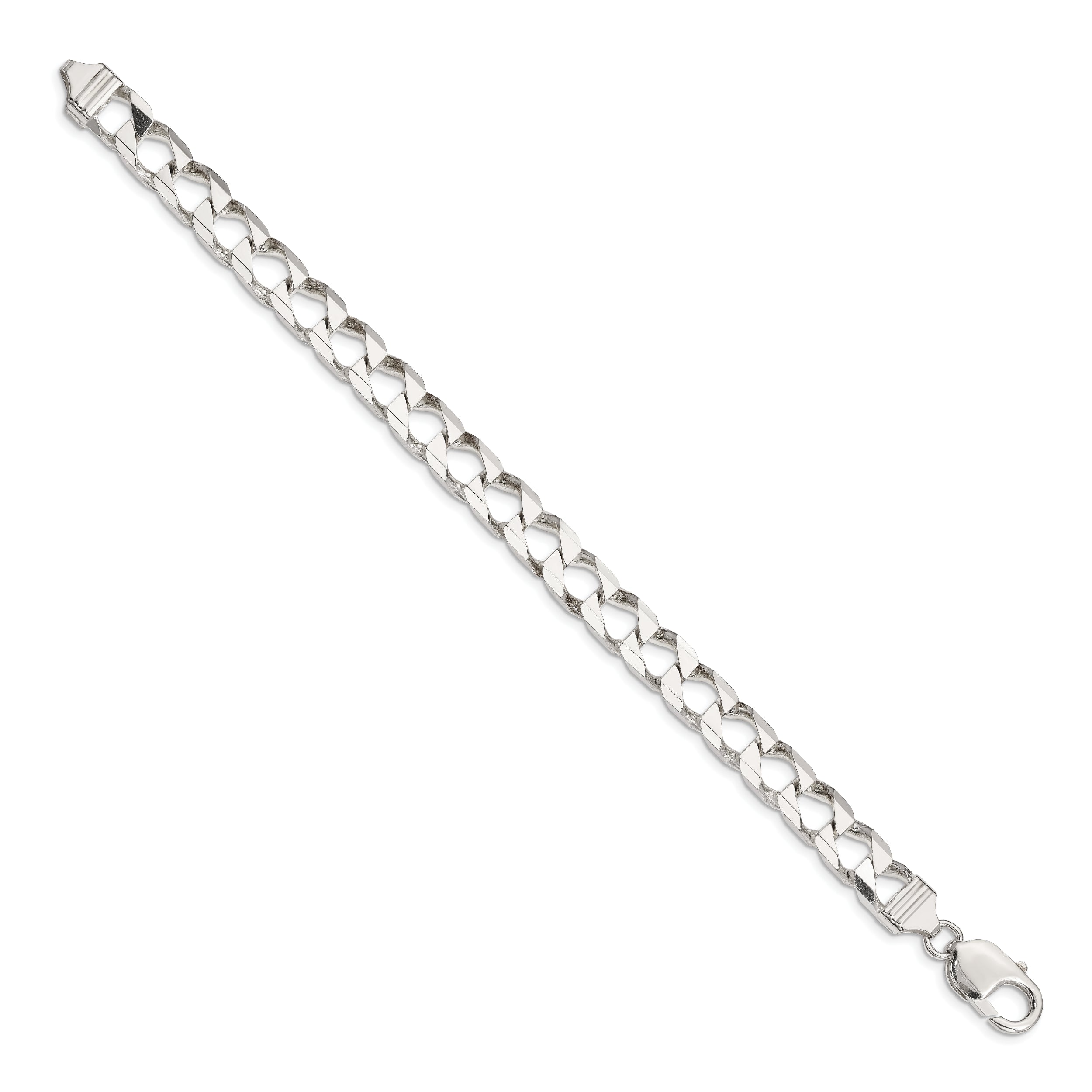 9 Inch Sterling Silver 8.6mm D/C Square Curb Chain Bracelet