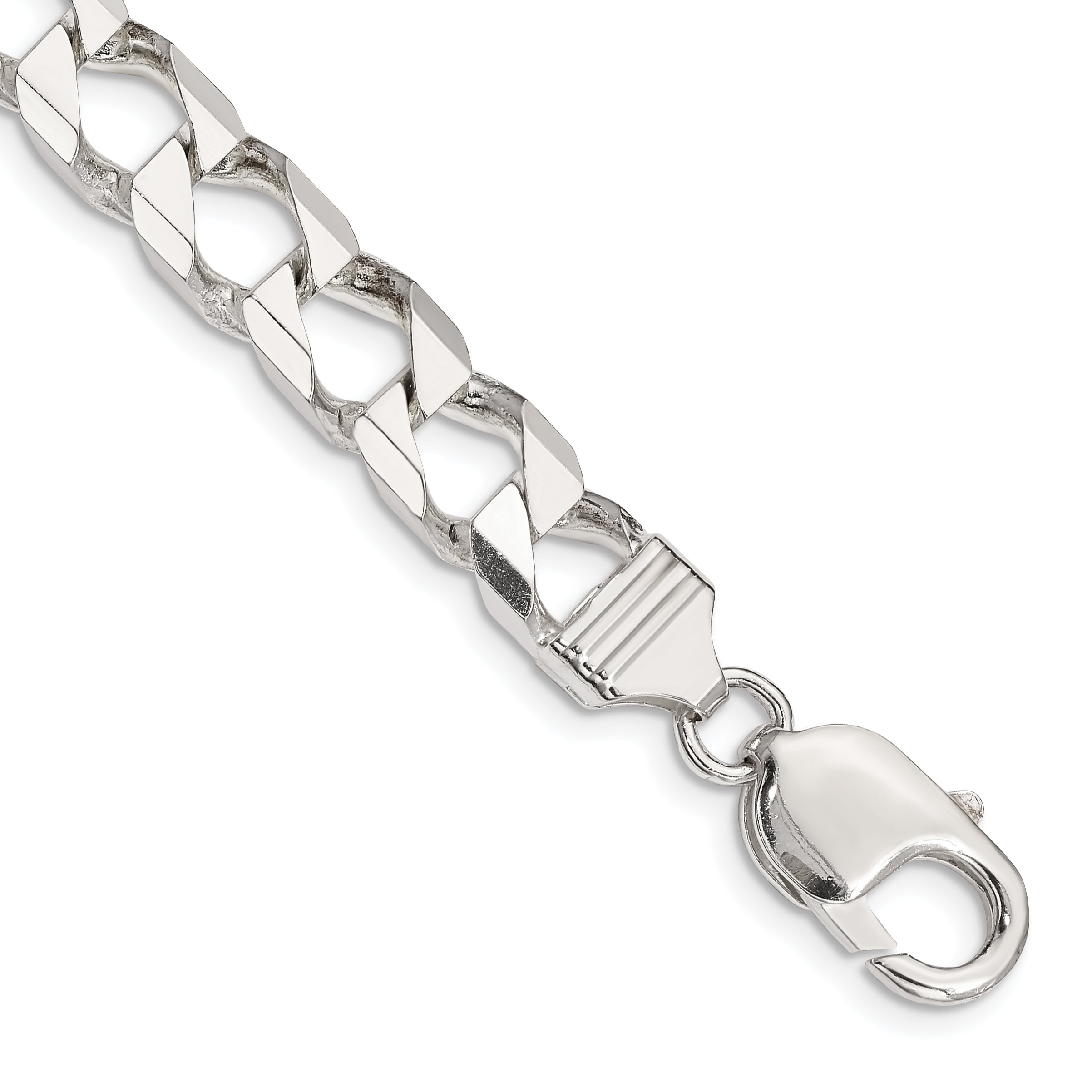 9 Inch Sterling Silver 8.6mm D/C Square Curb Chain Bracelet