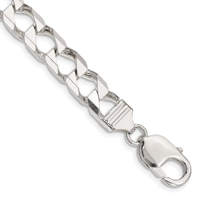 9 Inch Sterling Silver 8.6mm D/C Square Curb Chain Bracelet