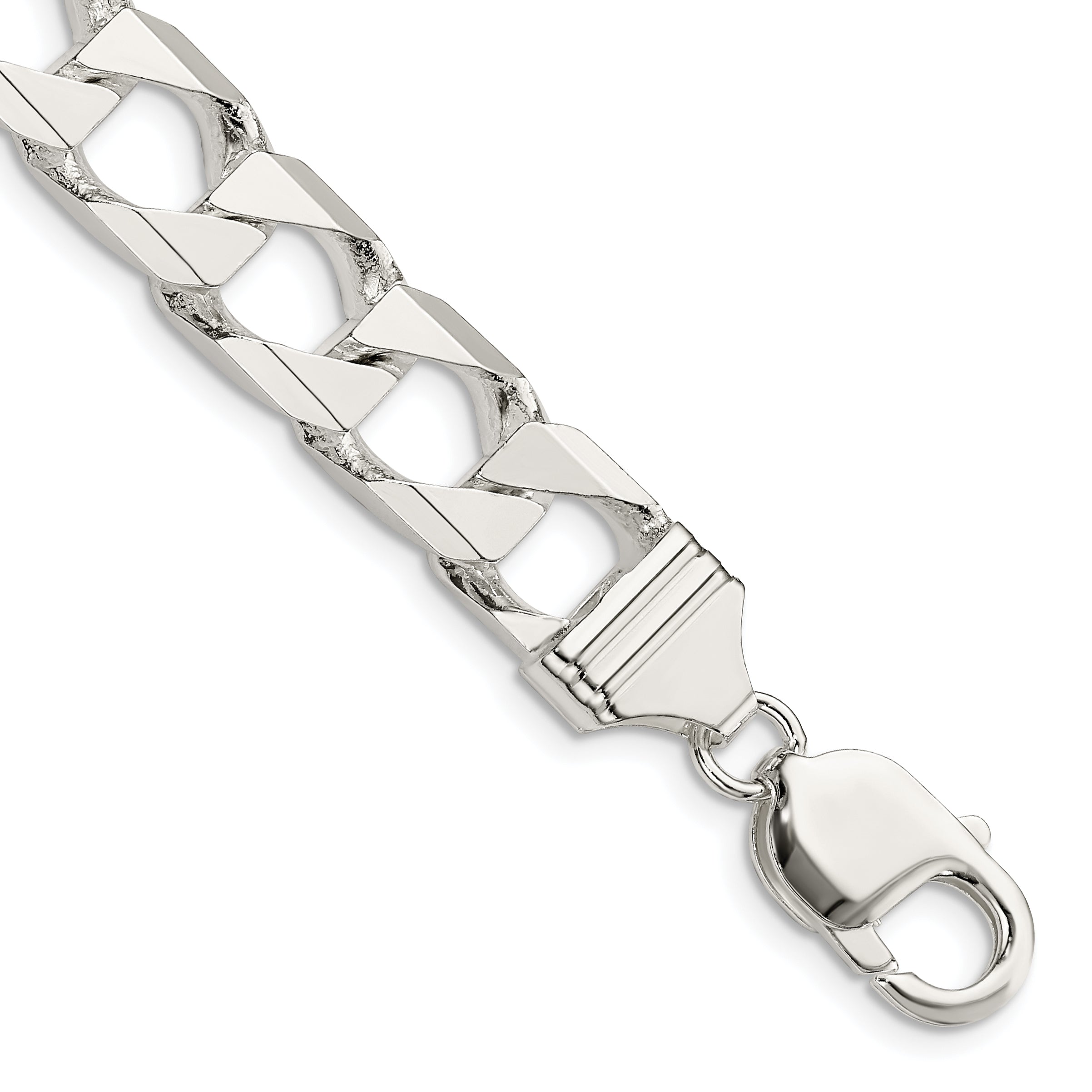 8 Inch Sterling Silver 10.3mm D/C Square Curb Chain Bracelet