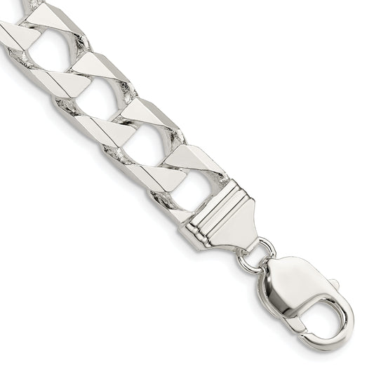 9 Inch Sterling Silver 10.3mm D/C Square Curb Chain Bracelet