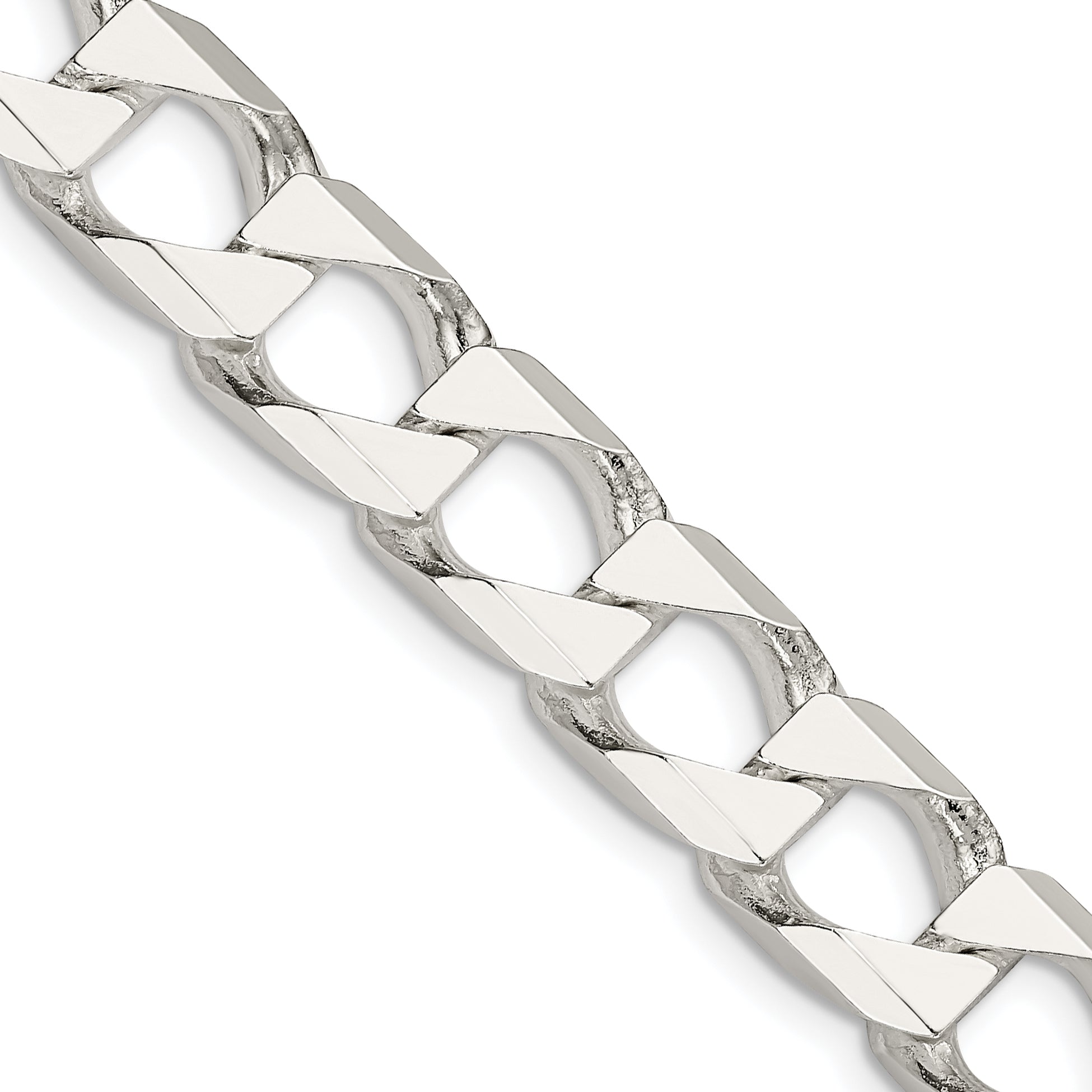 24 Inch Sterling Silver 10.3mm D/C Square Curb Chain Necklace