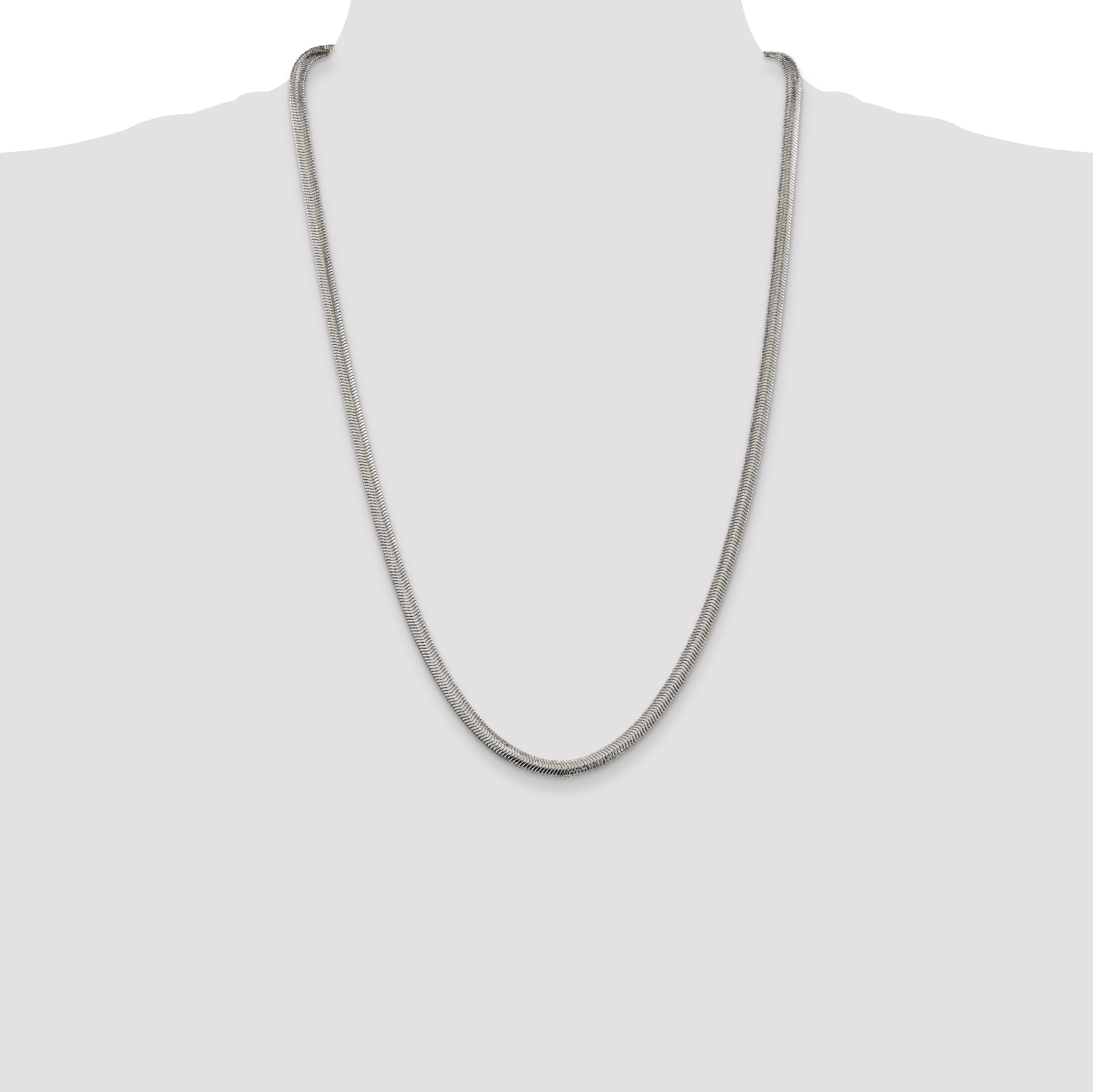 26 Inch Sterling Silver 4.2mm Flat Oval Snake Chain Necklace