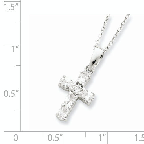 16 Inch Sterling Silver Rhodium-Plated Cz Cross On Box Chain Necklace