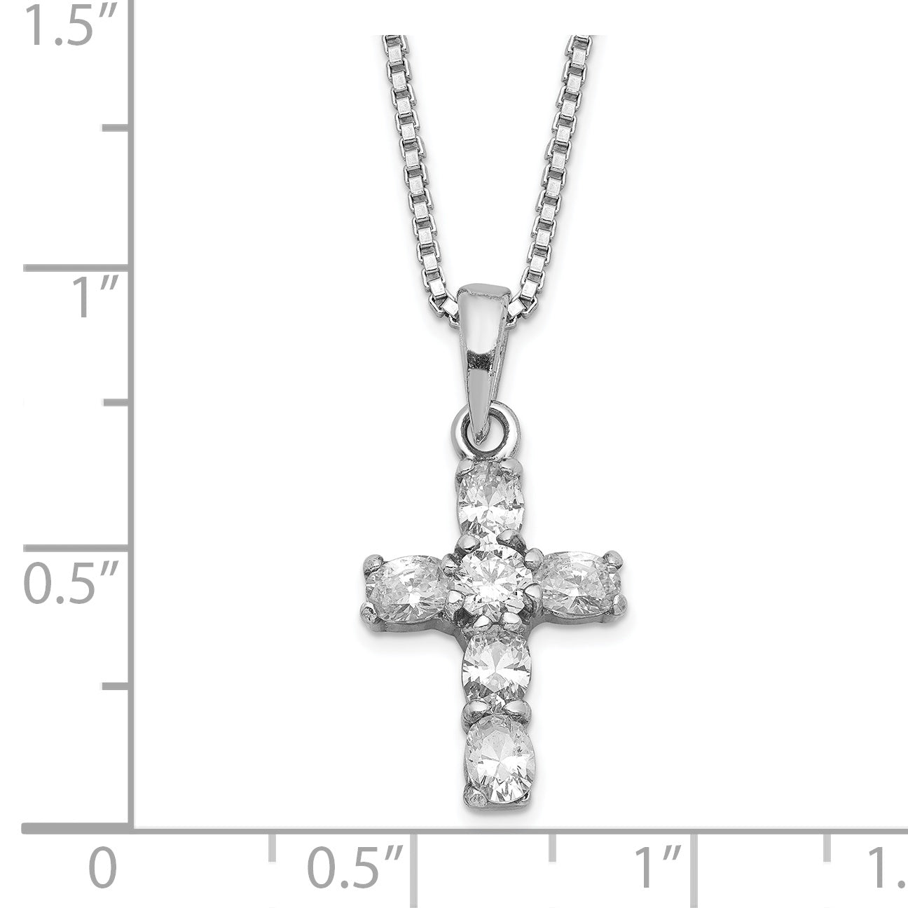 16 Inch Sterling Silver Rhodium-Plated Cz Cross On Box Chain Necklace