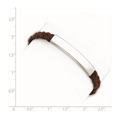 7 Inch Sterling Silver Rhodium-Plated Brown Braided Leather Bracelet