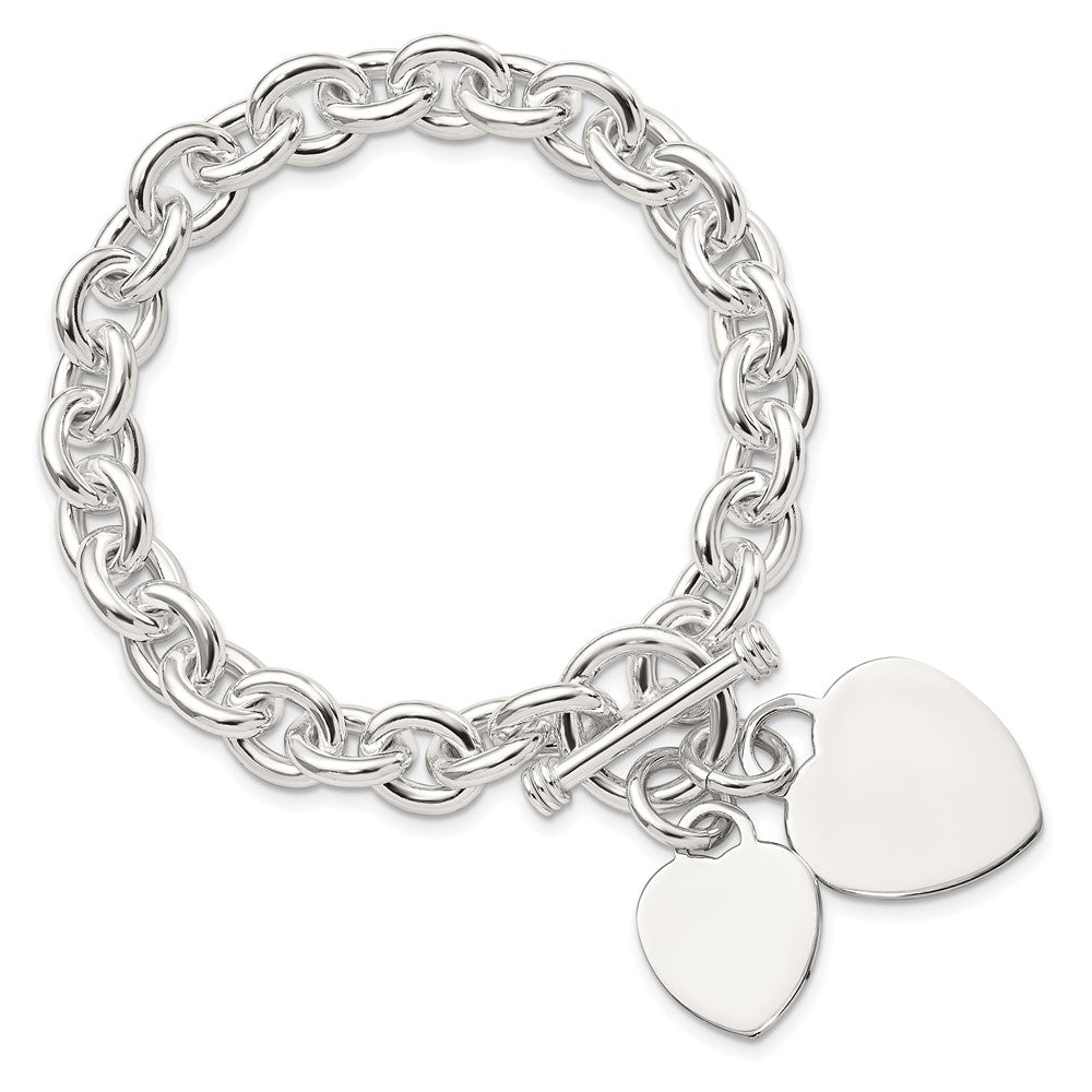 7.75 Inch Sterling Silver Engraveable Heart Disc On Fancy Link Toggle Bracelet