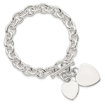 7.75 Inch Sterling Silver Engraveable Heart Disc On Fancy Link Toggle Bracelet