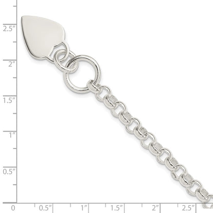 8.75 Inch Sterling Silver Engraveable Heart Disc On Fancy Link Toggle Bracelet