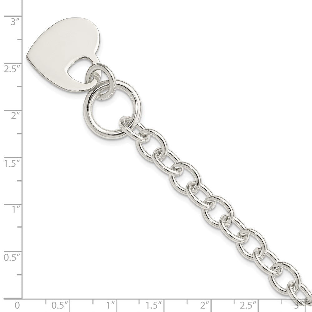 8.75 Inch Sterling Silver Engraveable Heart Disc On Fancy Link Toggle Bracelet