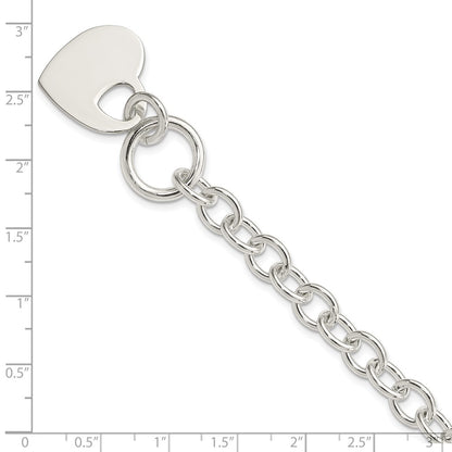 8.75 Inch Sterling Silver Engraveable Heart Disc On Fancy Link Toggle Bracelet