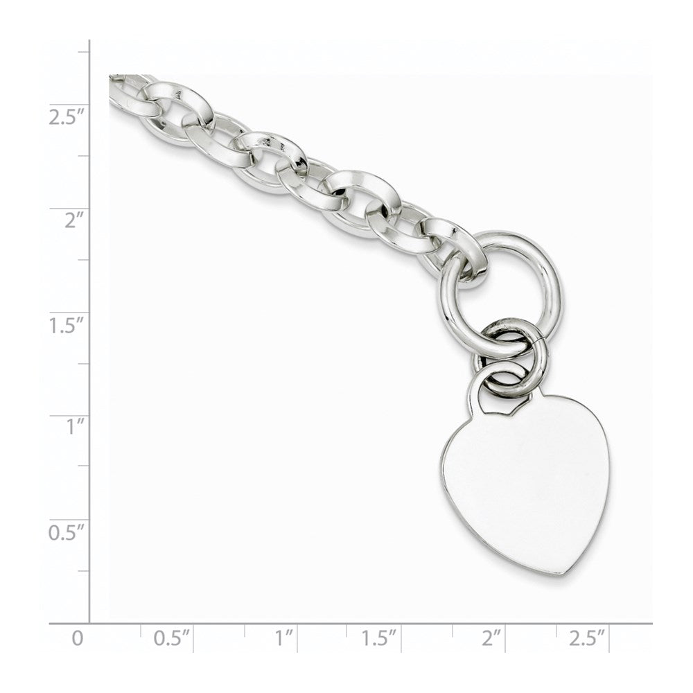 7.75 Inch Sterling Silver Engraveable Heart Disc On Fancy Link Toggle Bracelet