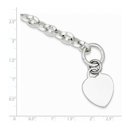 7.75 Inch Sterling Silver Engraveable Heart Disc On Fancy Link Toggle Bracelet