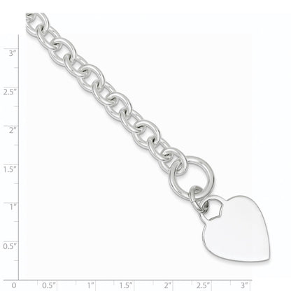 7.75 Inch Sterling Silver Engraveable Heart Disc On Fancy Link Toggle Bracelet
