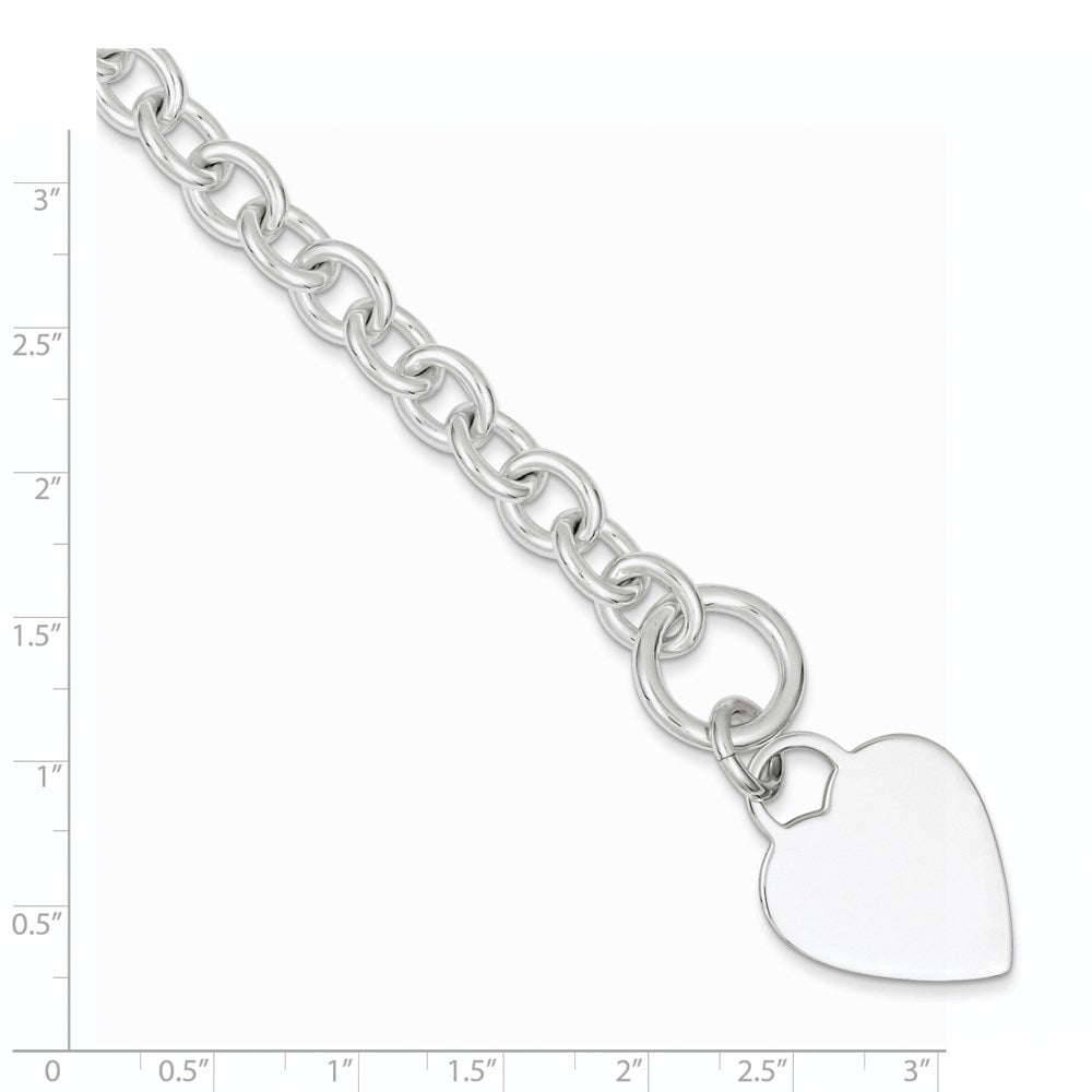 8.75 Inch Sterling Silver Engraveable Heart Disc On Fancy Link Toggle Bracelet