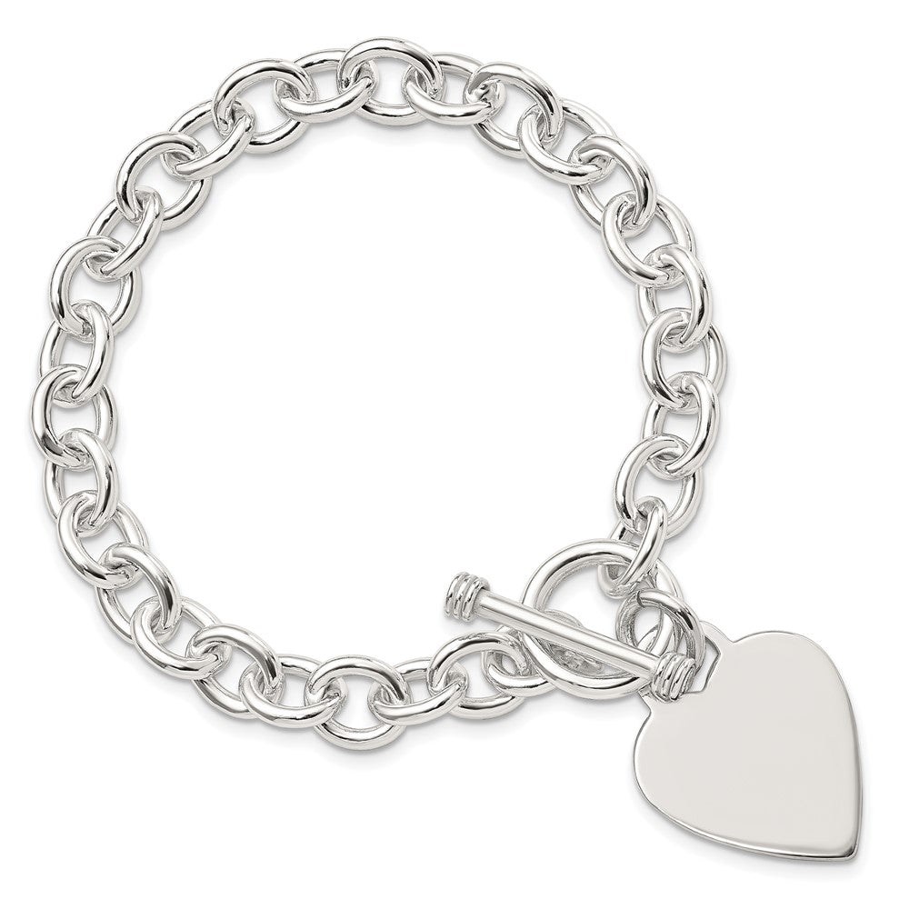 8.75 Inch Sterling Silver Engraveable Heart Disc On Fancy Link Toggle Bracelet
