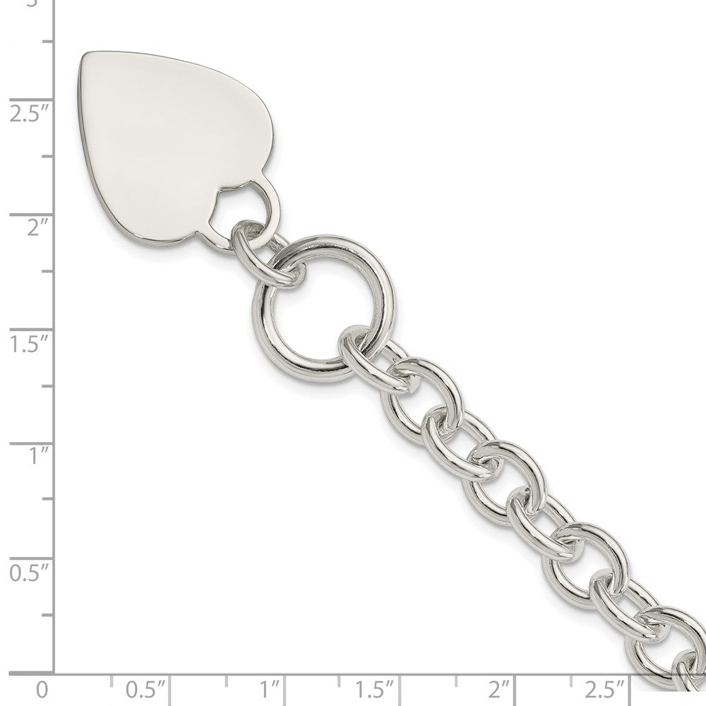 7.75 Inch Sterling Silver Engraveable Heart Disc On Fancy Link Toggle Bracelet