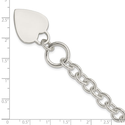 7.75 Inch Sterling Silver Engraveable Heart Disc On Fancy Link Toggle Bracelet