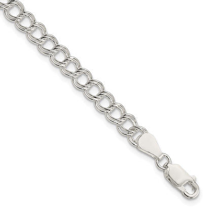 8 Inch Sterling Silver 5.25mm Solid Double Link Charm Bracelet
