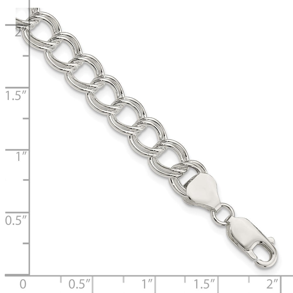 7 Inch Sterling Silver 7.75mm Solid Double Link Charm Bracelet