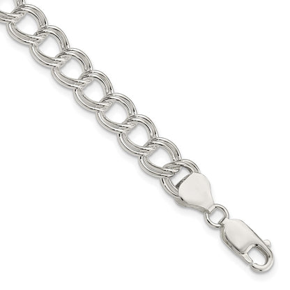 6 Inch Sterling Silver 7.75mm Solid Double Link Charm Bracelet