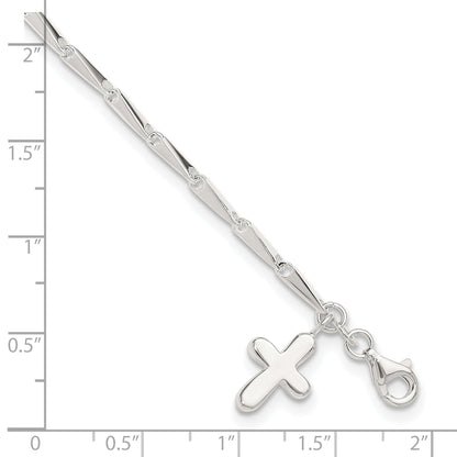 Sterling Silver 10 In Solid Polished Cross On Fancy Link Anklet