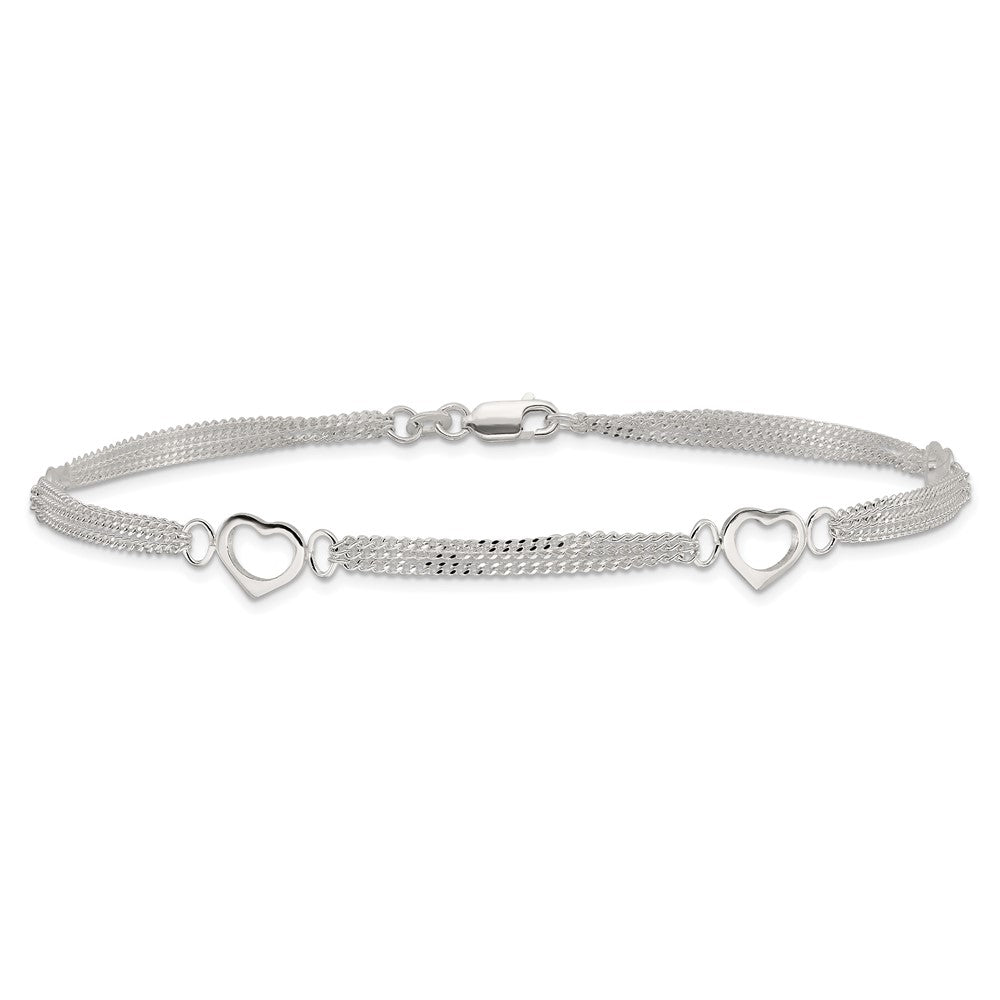 Sterling Silver 10Inch Polished Heart Anklet