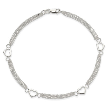 Sterling Silver 10Inch Polished Heart Anklet