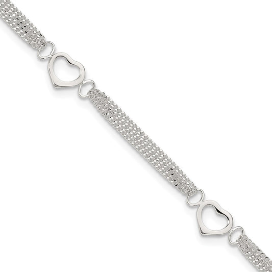 Sterling Silver 10Inch Polished Heart Anklet