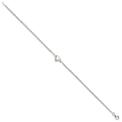 Sterling Silver Puffed Heart Anklet