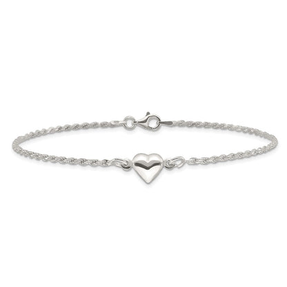 Sterling Silver Puffed Heart Anklet