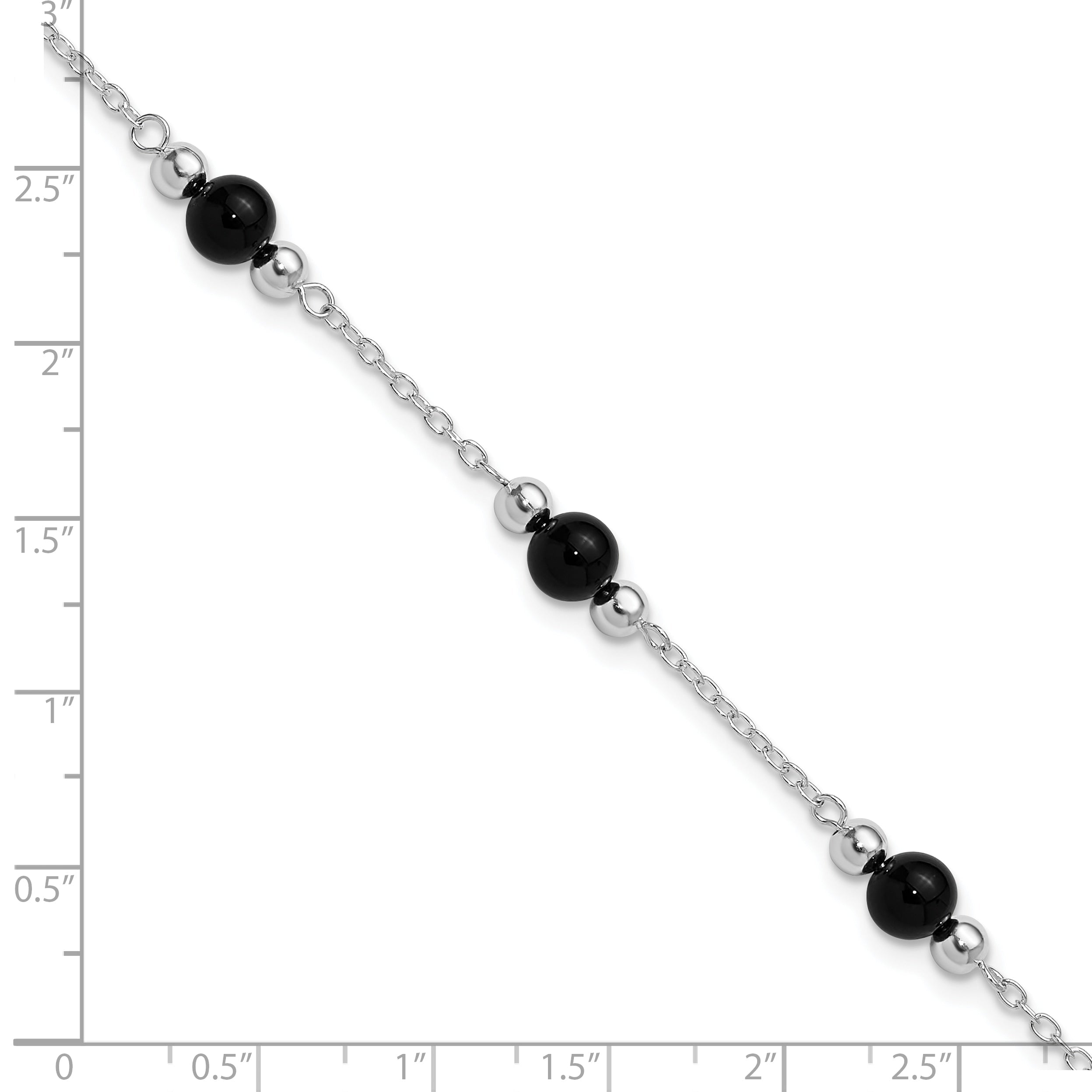 Sterling Silver Rhodium-Plated 9Inch Polished Onyx Anklet