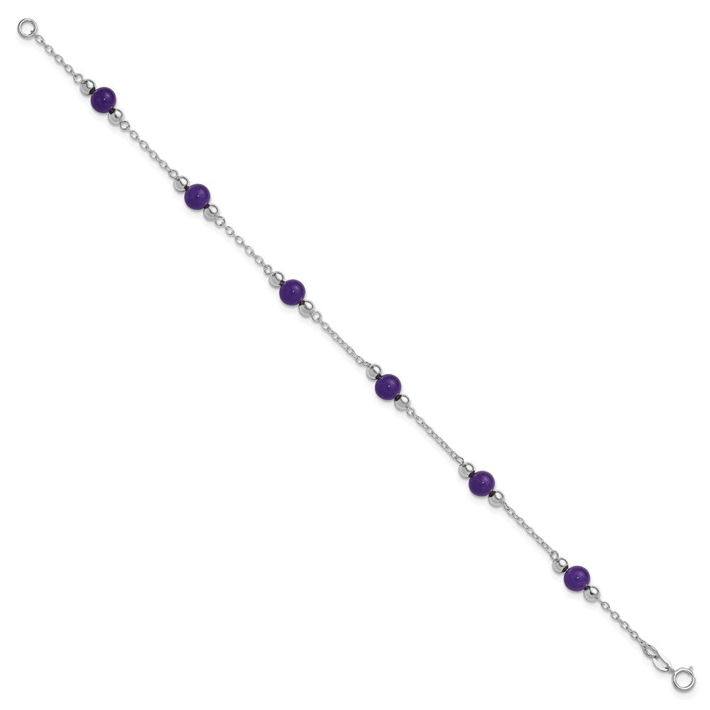Sterling Silver Rhodium-Plated 9Inch Polished Lavender Jade Anklet