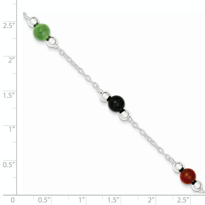 Sterling Silver Rhodium-Plated 9Inch Polished Multi-Color Jade Anklet